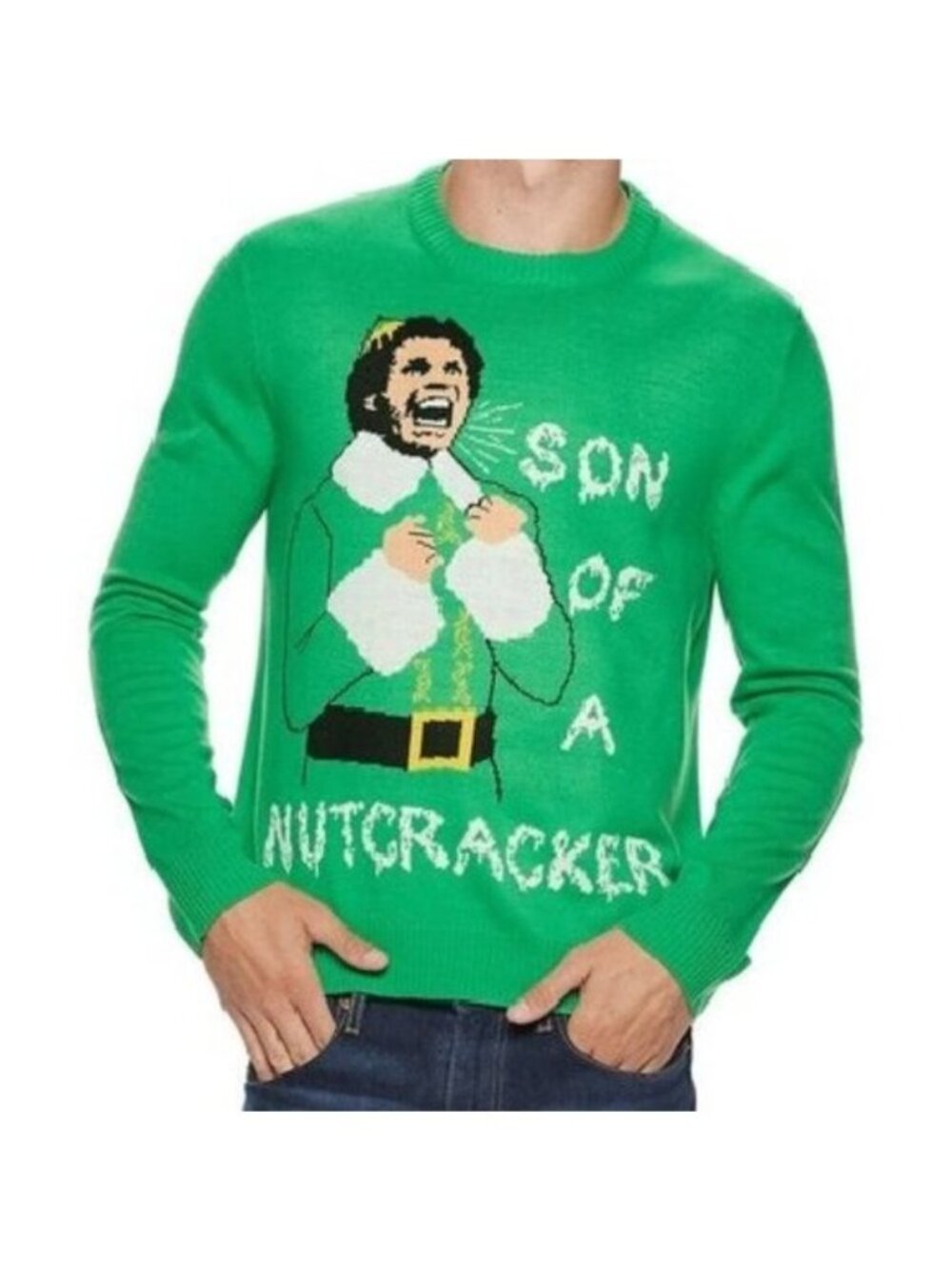 Men's ELF "Son of a Nutcracker" Buddy Sweater, Green, Size Small